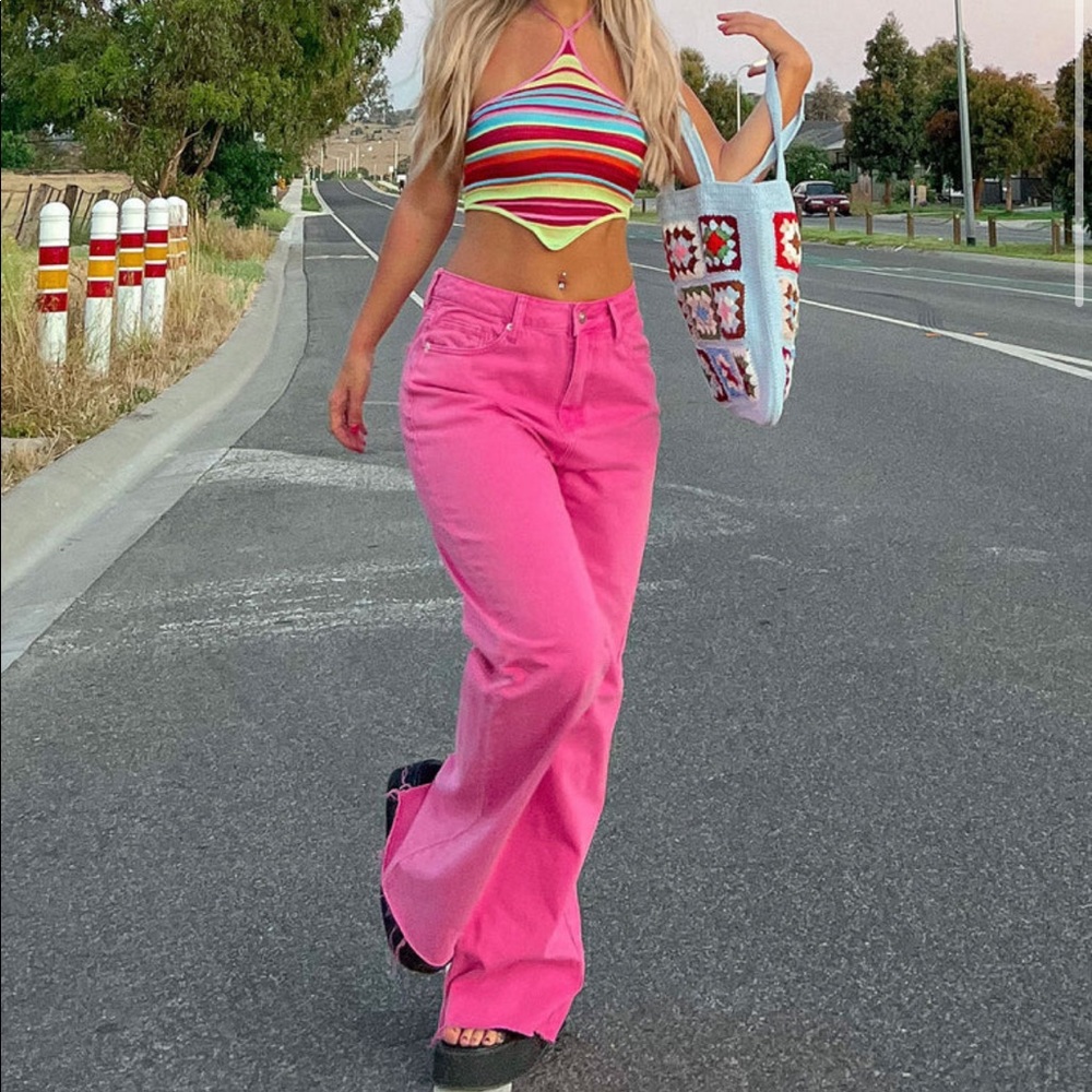 Pink wide leg jeans